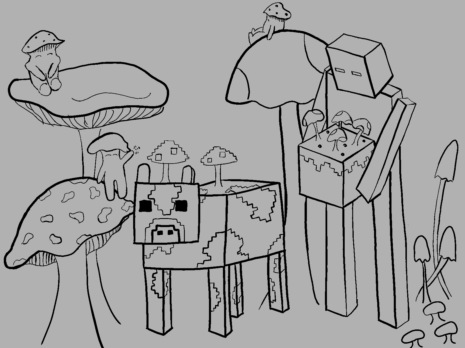 minecraft mushrooms and enderman doodles