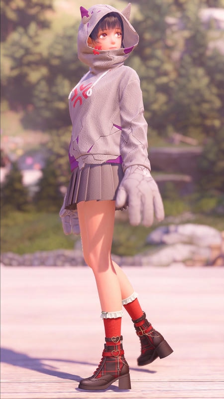 grey outfit with a hoodie and miniskirt