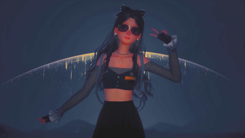 nikki wearing a crop top with grey sleeves