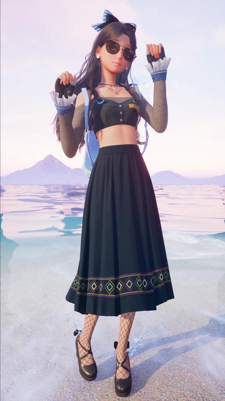 crop top and a black skirt