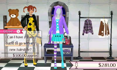 cyan and purple outfit